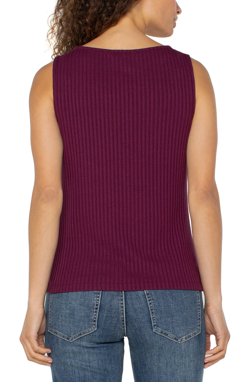 Liverpool Sleeveless Boat Neck Rib Knit Top - Wine Berry