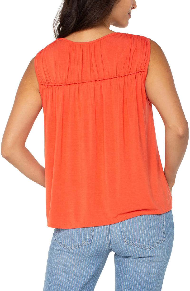 Liverpool Sleeveless Shirred Detail Knit Top - Clementine