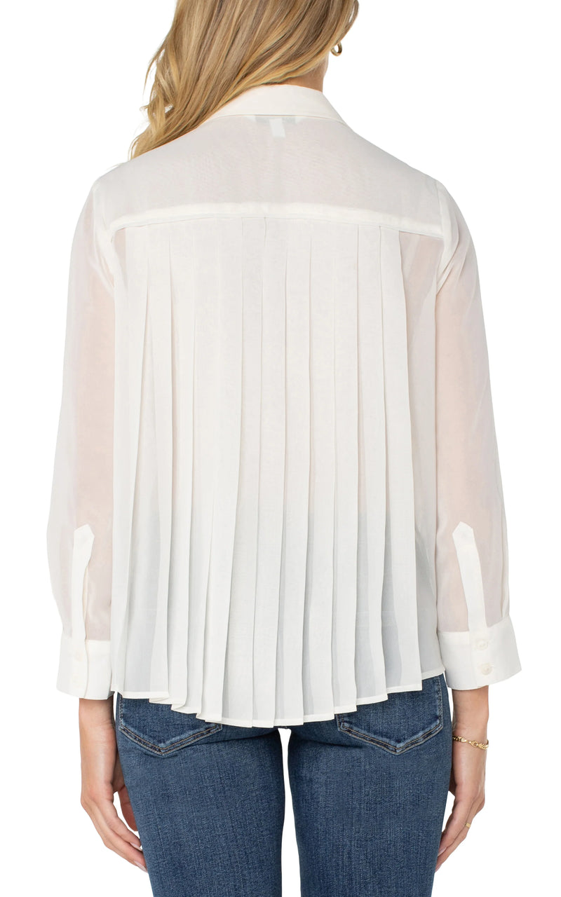 Liverpool Long Sleeve Woven Shirt With Pleat Back Detail - Ivory
