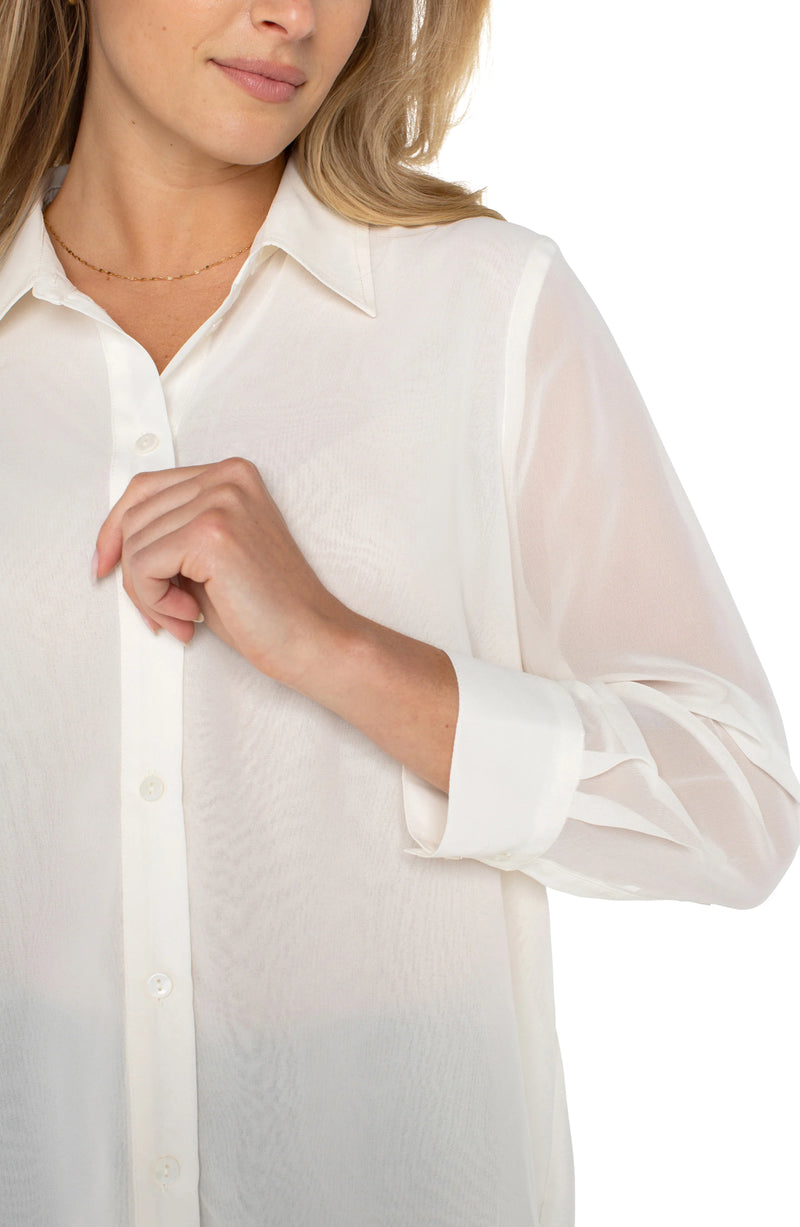 Liverpool Long Sleeve Woven Shirt With Pleat Back Detail - Ivory