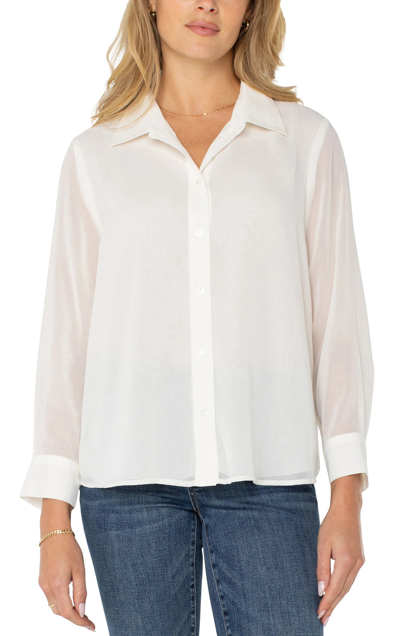 Liverpool Long Sleeve Woven Shirt With Pleat Back Detail - Ivory