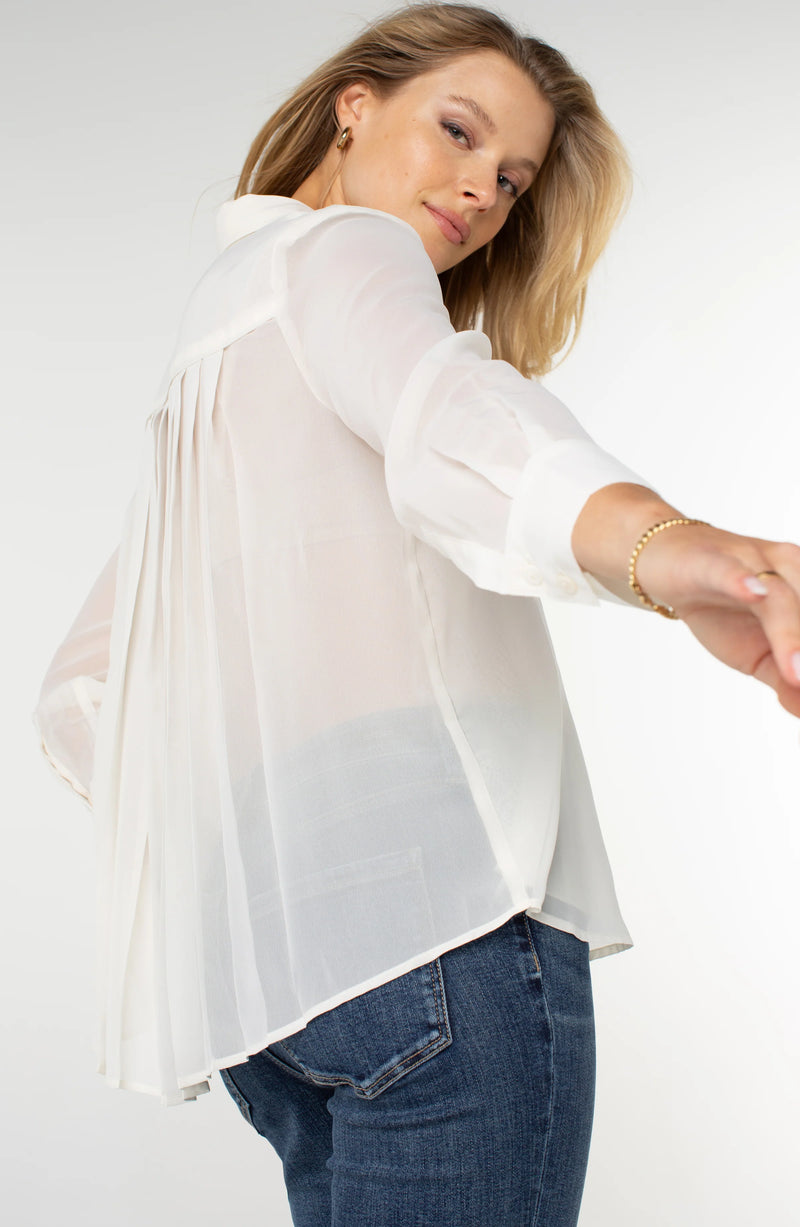 Liverpool Long Sleeve Woven Shirt With Pleat Back Detail - Ivory