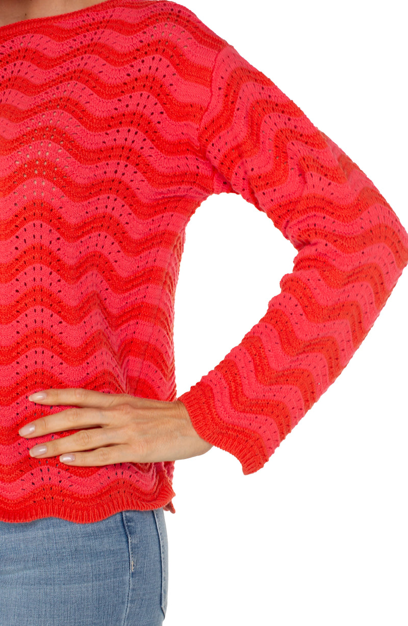 Liverpool Long Sleeve Boatneck Sweater - Pink/Red Stripe
