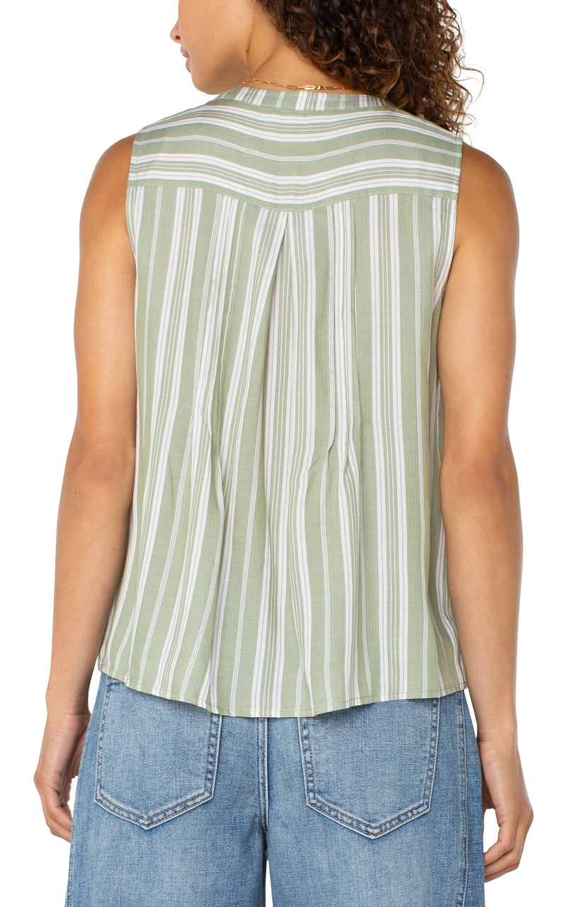 Liverpool Sleeveless Popover Blouse - Green/White Stripe