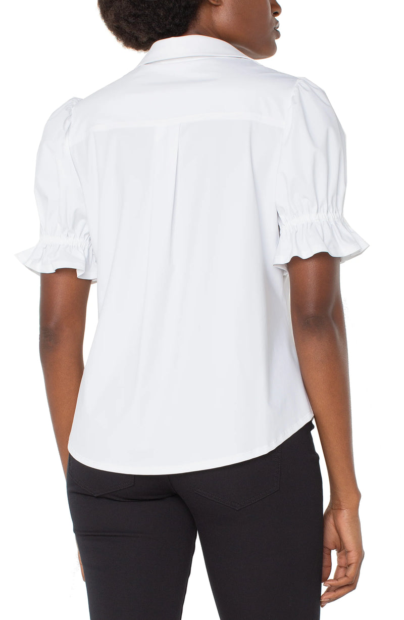 Liverpool Elbow Puff Sleeve Snap Front Knit Shirt - White