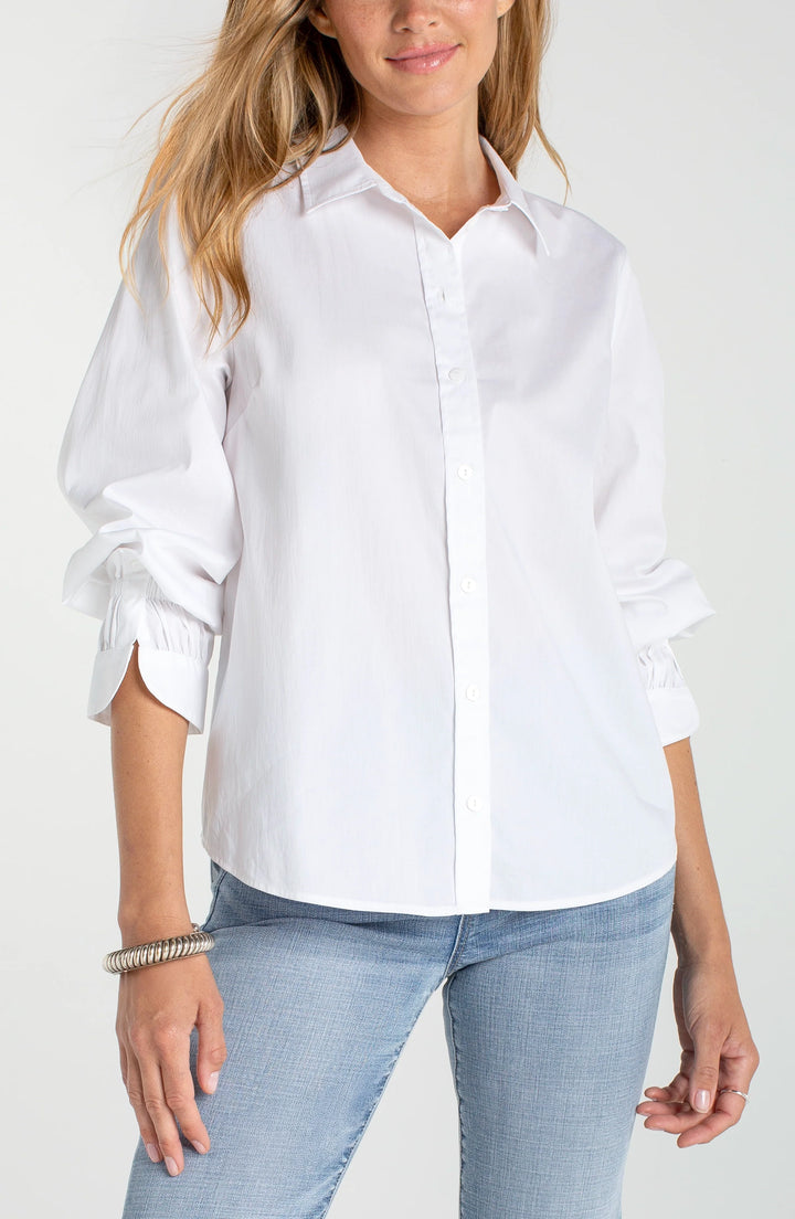 Liverpool Adjustable Sleeve Button Front Woven Top White