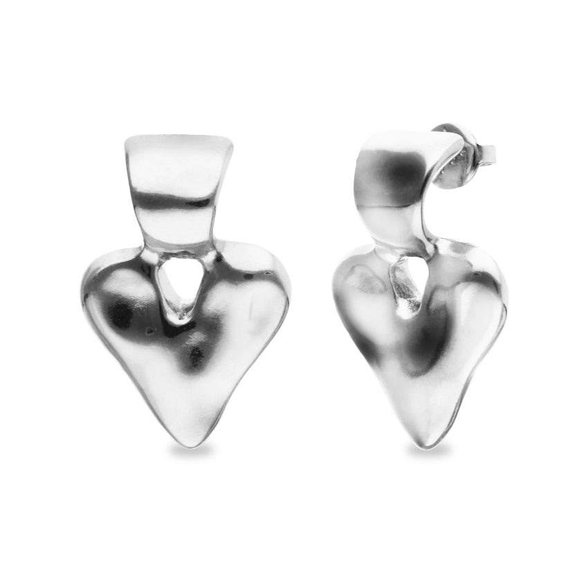 UNODE50 Sterling silver plated heart shaped earrings