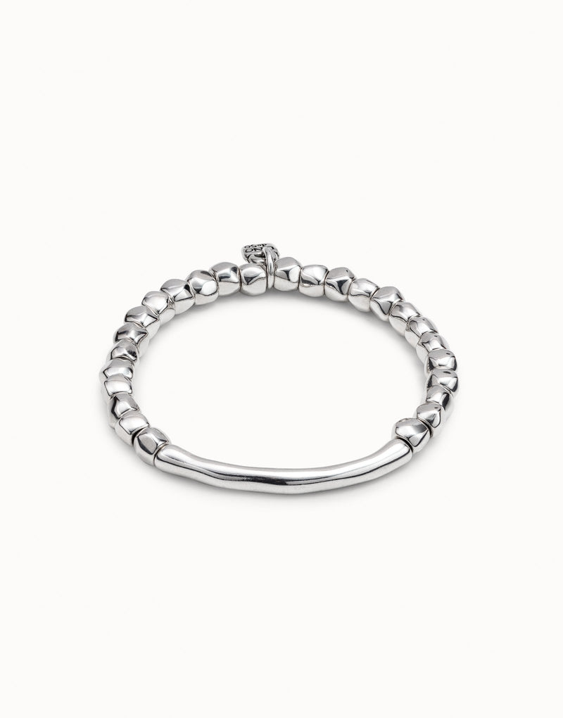 UNOde50 Beaded stretch bracelet with tubular piece - Sterling Silver