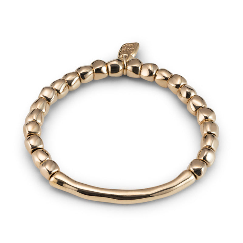 UNOde50 Beaded stretch bracelet with tubular piece- Gold