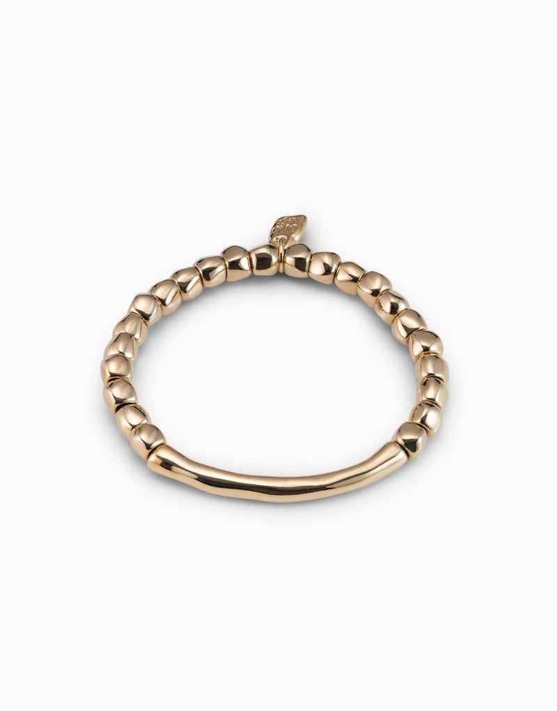 UNOde50 Beaded stretch bracelet with tubular piece- Gold