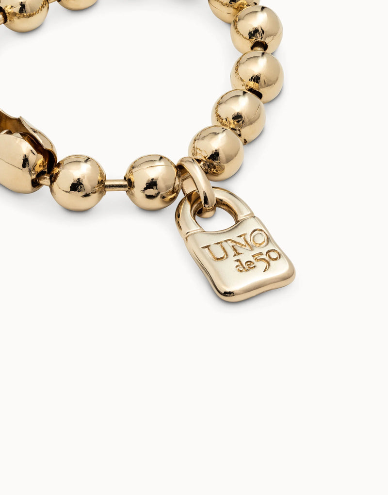 UNOde50 Beaded bracelet with a padlock charm - Gold