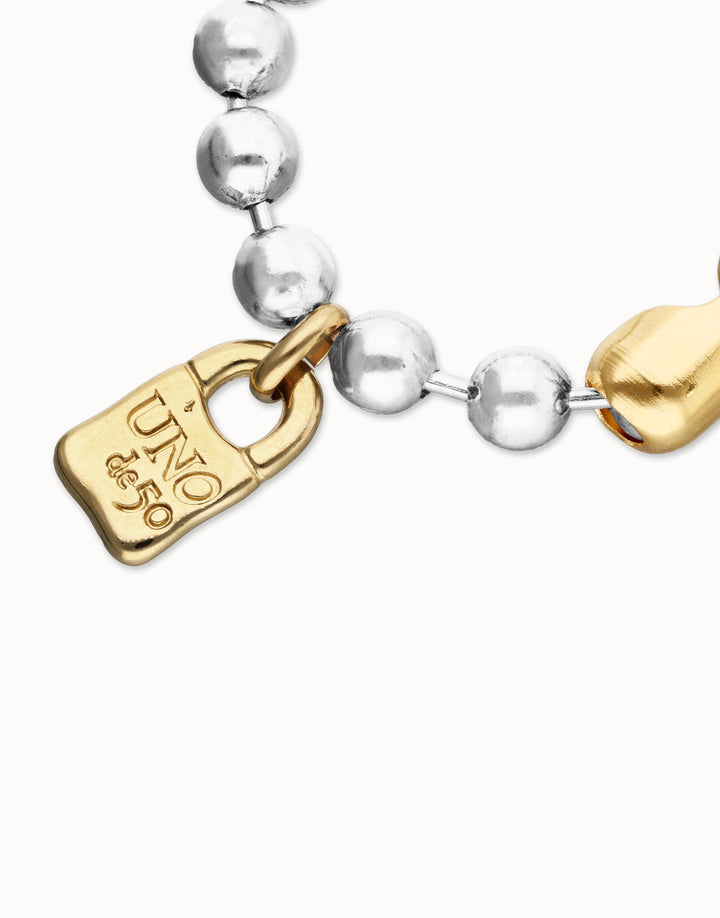 UNOde50 Sterling silver plated ball bracelet with clasp and lock in 18k gold