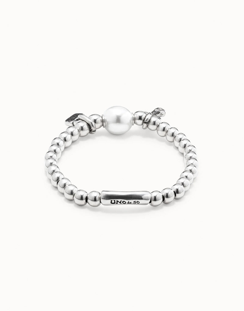 UNOde50  Beaded stretch bracelet with a pearl - Sterling Silver