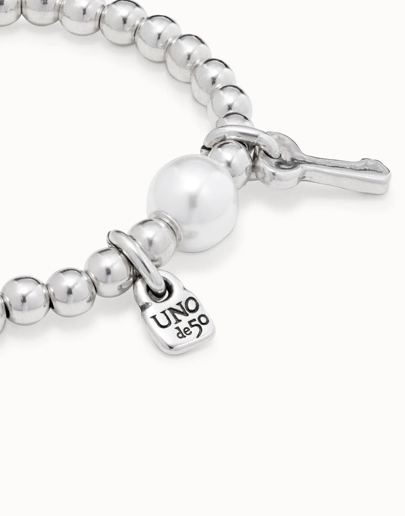 UNOde50  Beaded stretch bracelet with a pearl - Sterling Silver