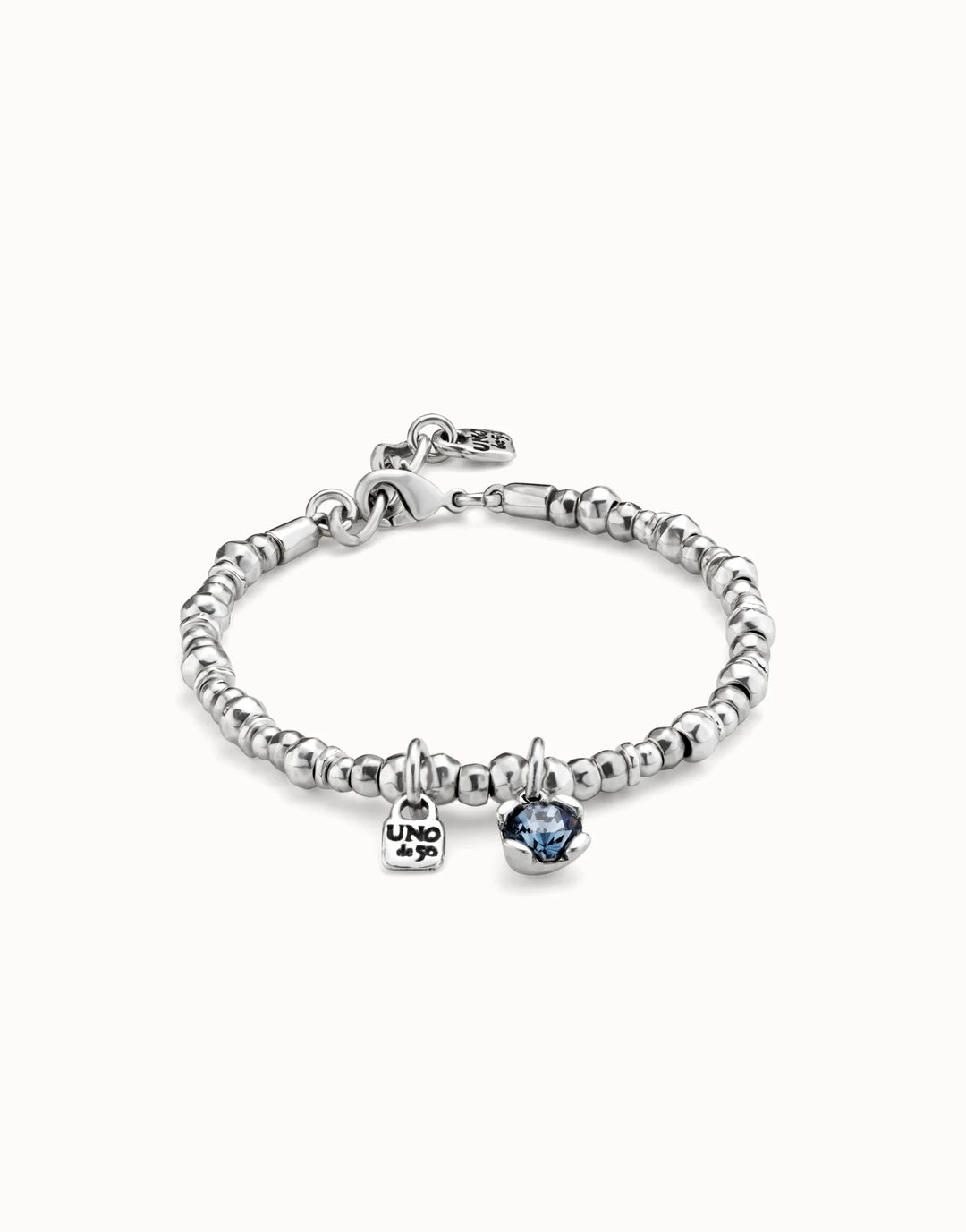 UNODE50 Beaded stretch bracelet with blue crystal Silver
