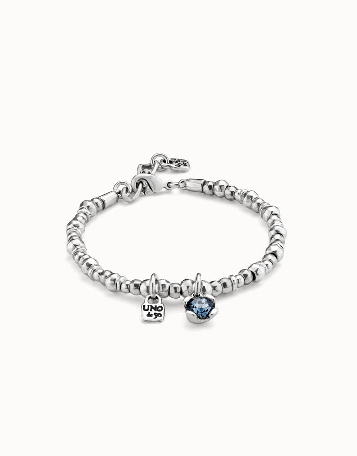 UNODE50 Beaded stretch bracelet with blue crystal Silver
