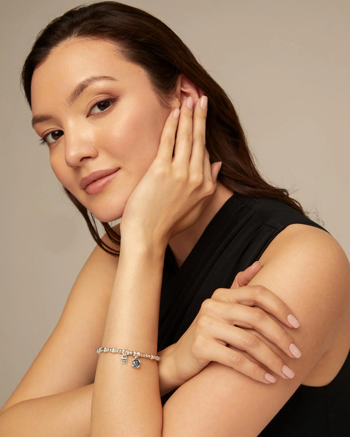 UNODE50 Beaded stretch bracelet with blue crystal Silver
