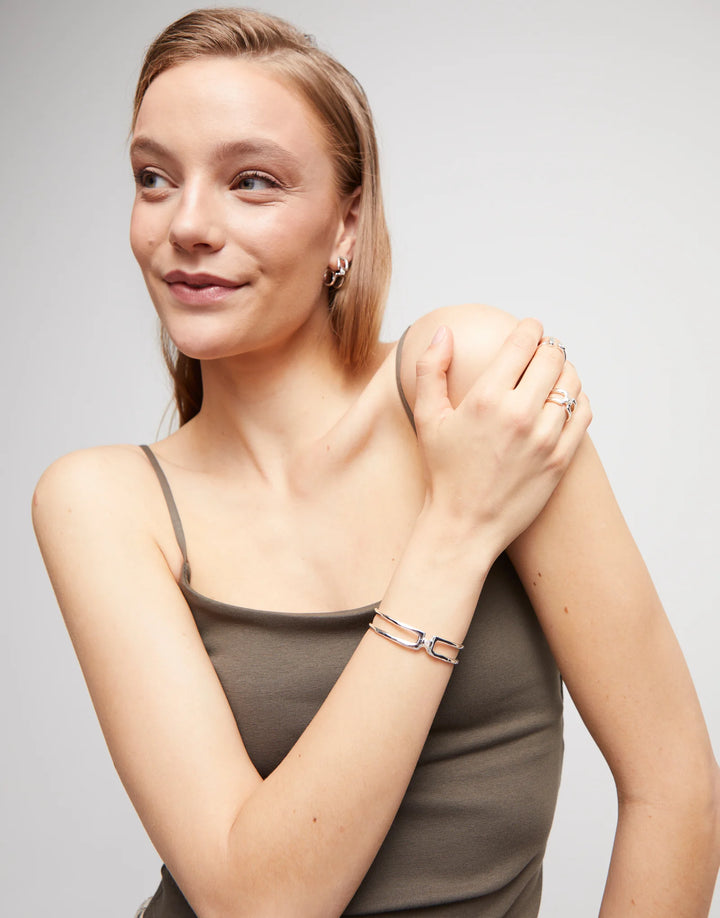 UNOde50 Double strand bangle bracelet with white topaz - Silver