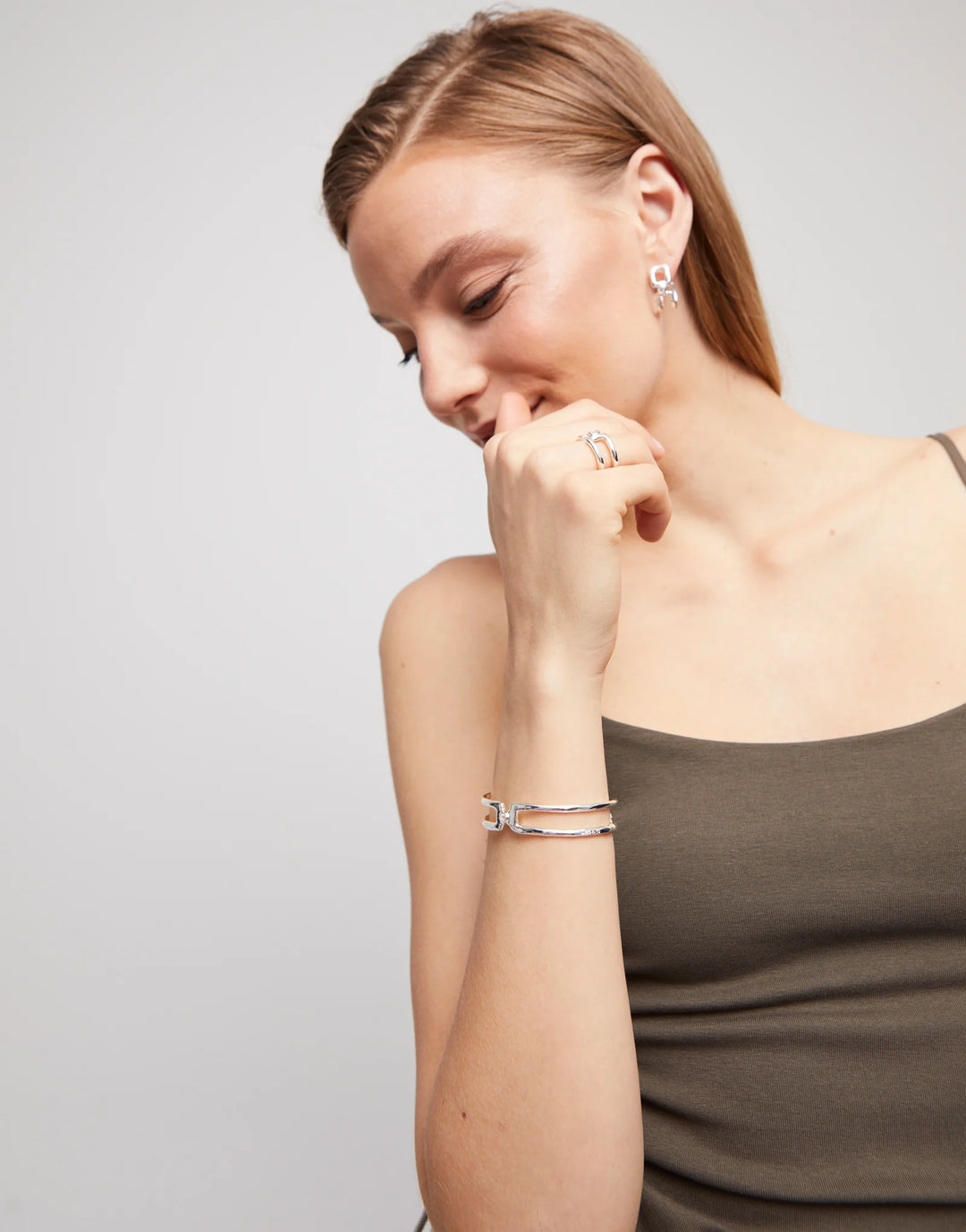 UNOde50 Double strand bangle bracelet with white topaz - Silver
