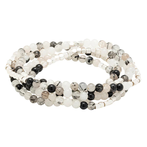 Stone Wrap Bracelet/Necklace Tournalinated Quartz/Silver - Stone of Protections