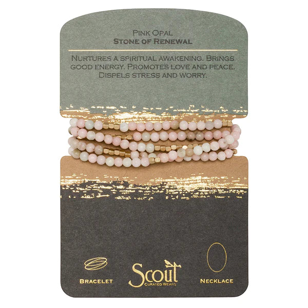 Stone Wrap Bracelet/Necklace Pink Opal/Gold - Stone of Renewal