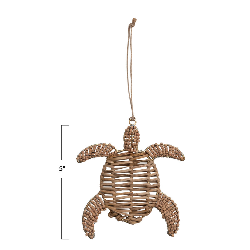 Rattan & Wood Bead Turtle Ornament, Natural
