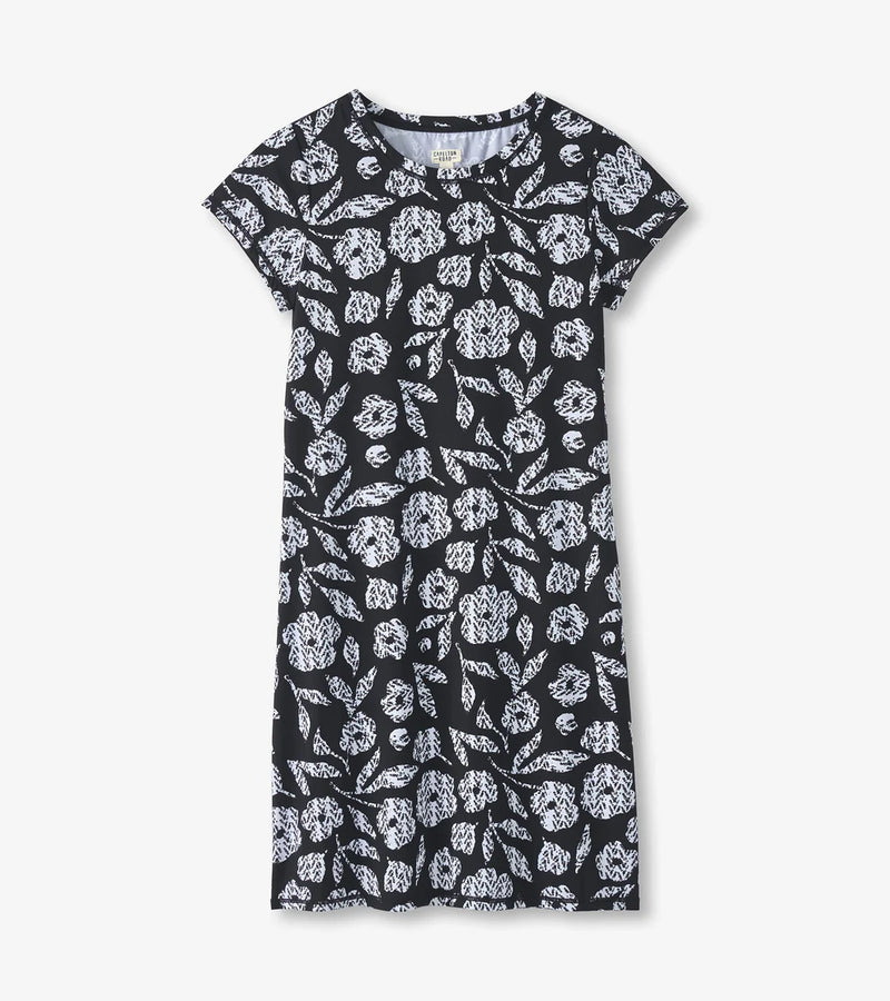 Capelton Road - Tee Shirt Dress - Textured Fresh Flowers - Black