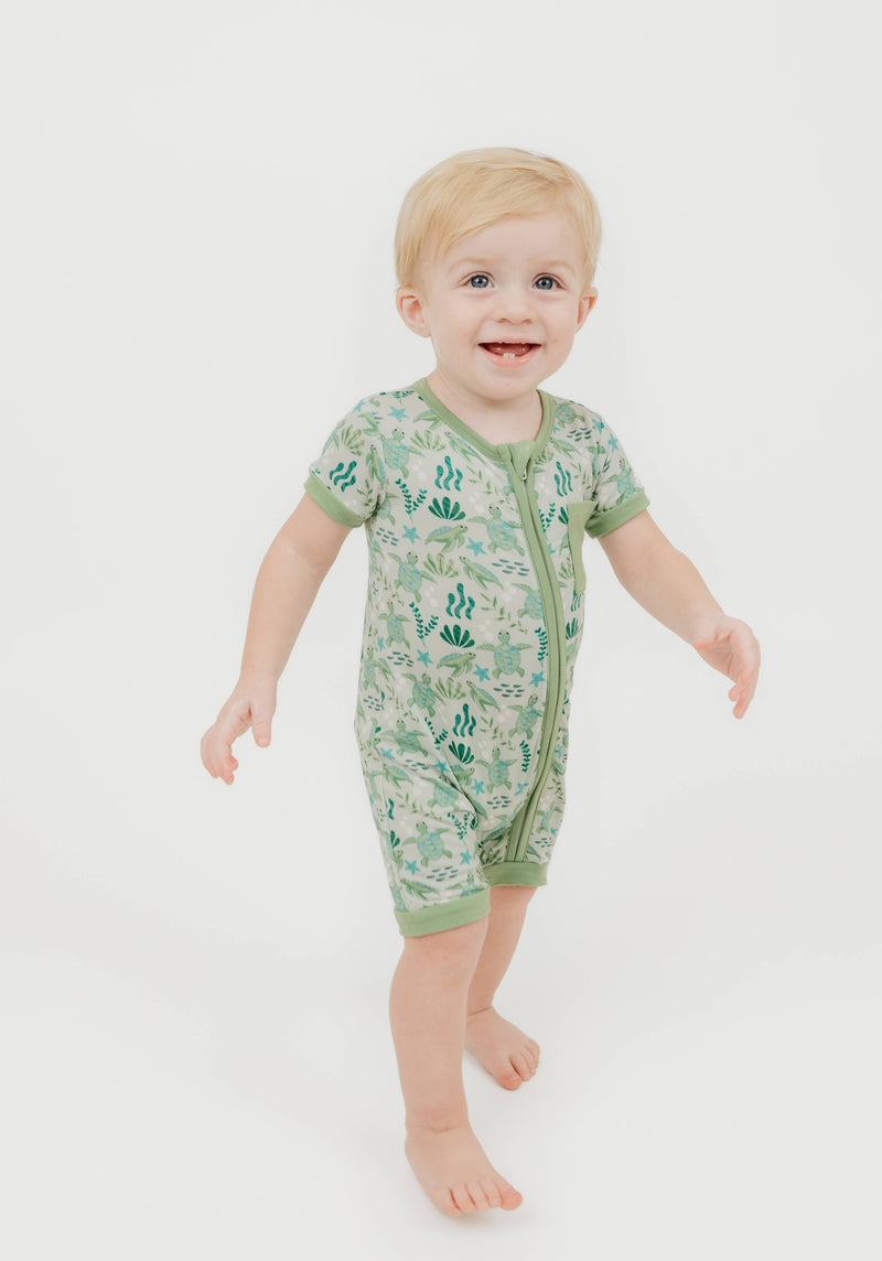Save the Sea Turtles Bamboo Baby Shortie Romper
