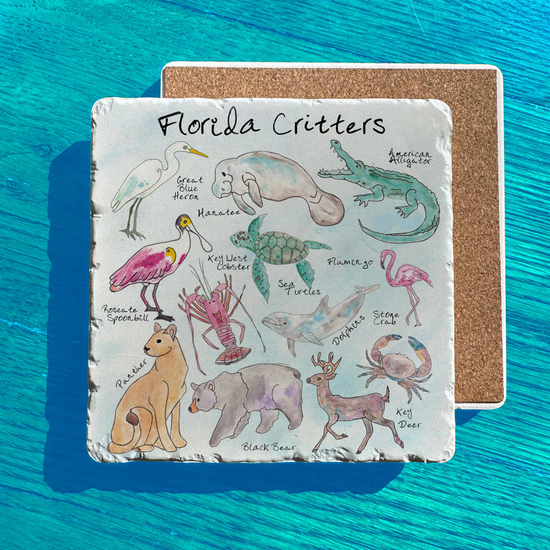 Florida Critters Flamingo Alligator Tumbled Stone Trivet