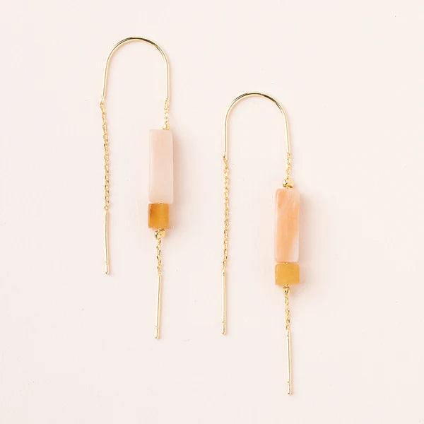 Scout - Rectangle Stone Thread Earring - Rose Quartz/Amber/Gold