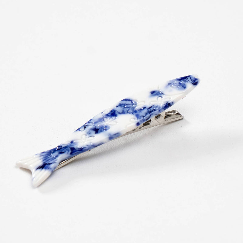 Coastal Blue Floral Sardine Fish Barrette Hair Clip
