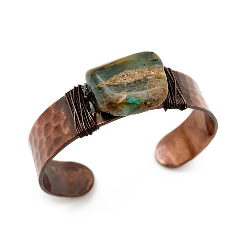 Anju Hammered Copper Cuff Bracelet with Semiprecious Stone – Peruvian Opal