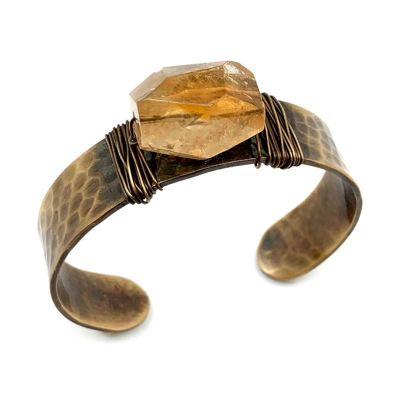 Anju Hammered Brass Cuff Bracelet with Semiprecious Stone – Yellow Aventurine