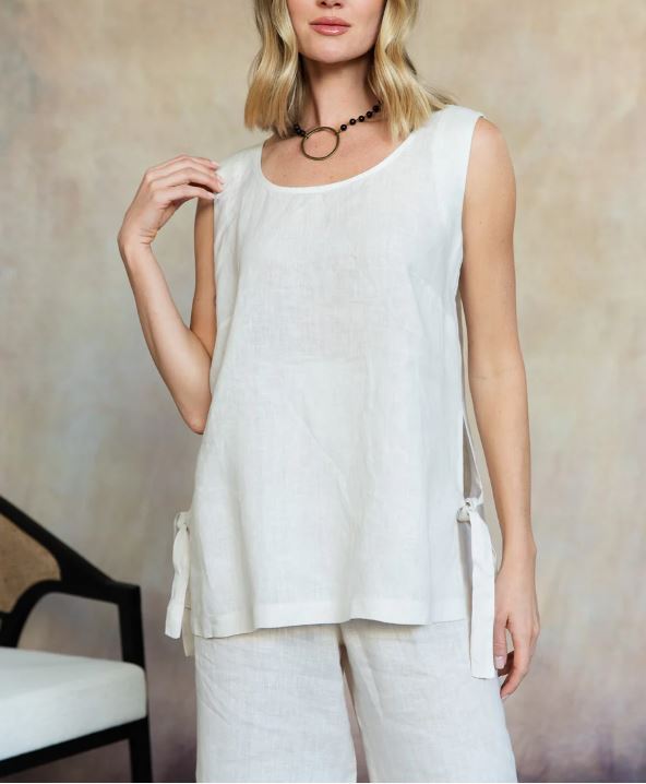 FINAL SALE Brina Linen Top - Light Buff