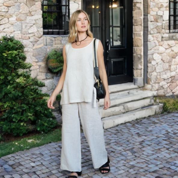 FINAL SALE Brina Linen Top - Light Buff
