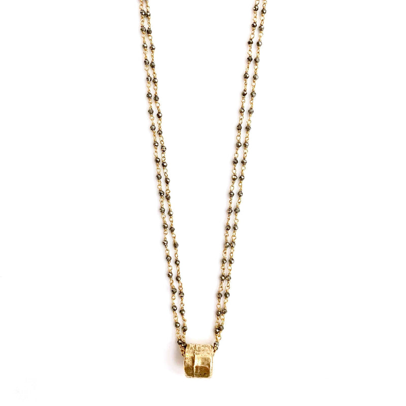 Erin Gray Small Gold Barrel on Double Pyrite Necklace