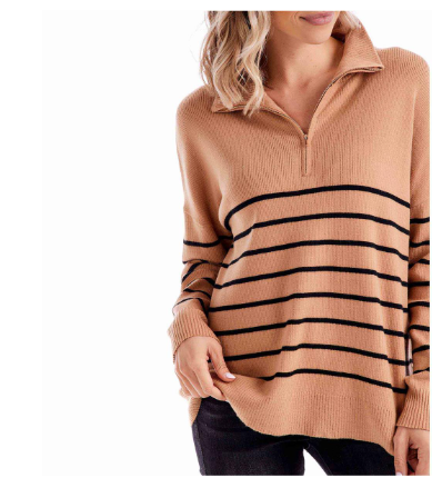 Mud Pie Carlisle Stripe Pullover - Tan