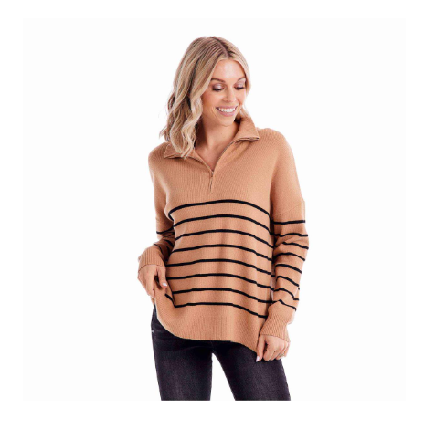 Mud Pie Carlisle Stripe Pullover - Tan