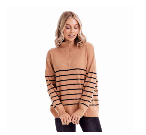Mud Pie Carlisle Stripe Pullover - Tan