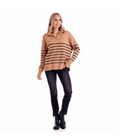 Mud Pie Carlisle Stripe Pullover - Tan