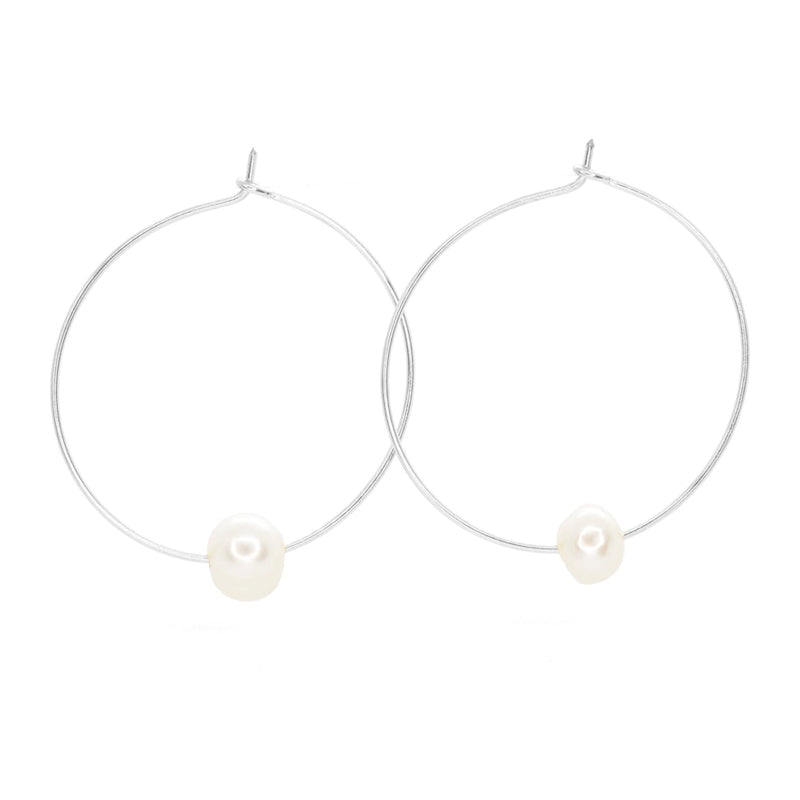 Salty Cali Fresh Water Pearl Hoops ~ Salty Shells Silver