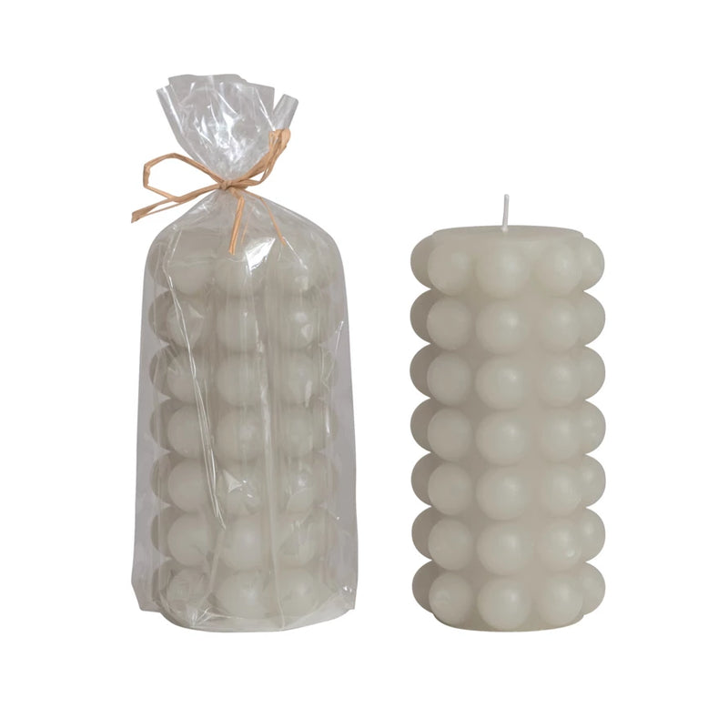 Unscented Hobnail Pillar Candle - Grey