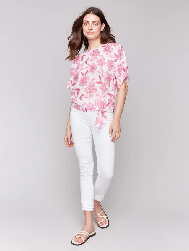Charlie B Printed Cotton Gauze Blouse with Side Tie - Enchanted