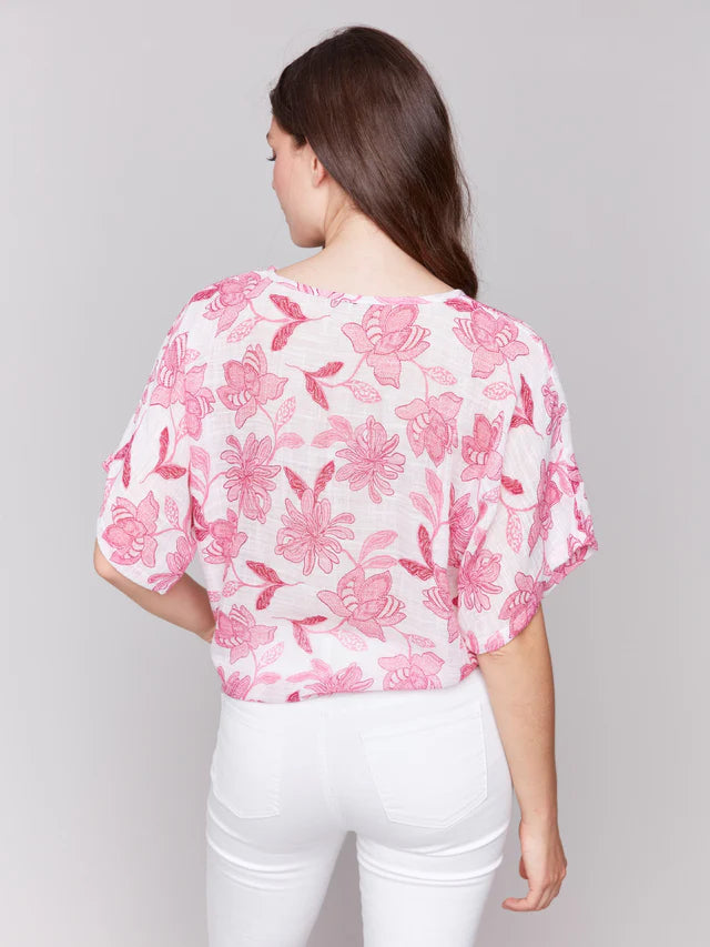 Charlie B Printed Cotton Gauze Blouse with Side Tie - Enchanted