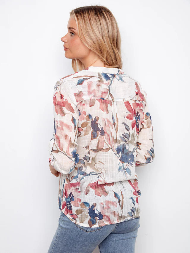 Charlie B Printed Cotton Gauze Half-Button Blouse - Artist