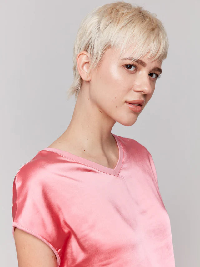 FINAL SALE Charlie B Organic Satin V-Neck Knit Top - Watermelon
