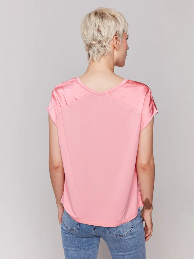 FINAL SALE Charlie B Organic Satin V-Neck Knit Top - Watermelon