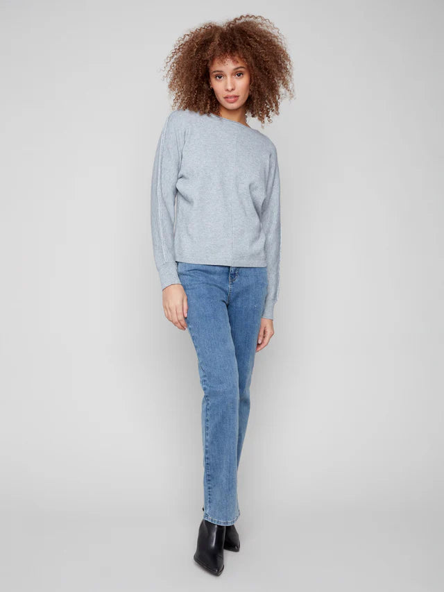 Charlie B Sweater With Metallic Sleeve Detail - Heather Grey