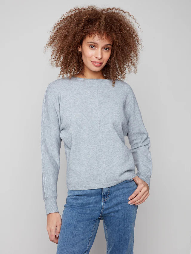 Charlie B Sweater With Metallic Sleeve Detail - Heather Grey