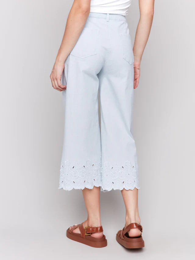 Charlie B Wide-Leg Cropped Jeans with Scallop Embroidered Hem - Stripes